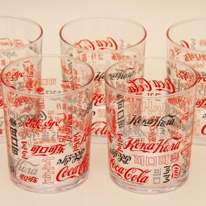 5 Vintage Coca Cola Multi Language Branded Glasses, Tumblers, Licensed Product