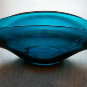 1960s Sowerby Art Glass Boat Shape Glass Bowl Trinket Dish Petrol Blue/Turquoise