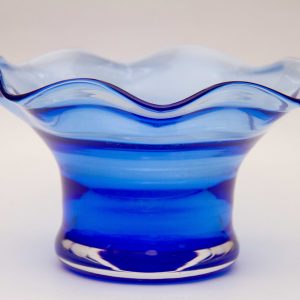 Large Cobalt Blue Glass Frilled Edge Bowl