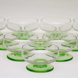 10 Art Deco Delicate Green Uranium Glass Sundae Dishes