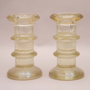 1970's Luminarc Nordic Glass Ice Block Candlesticks