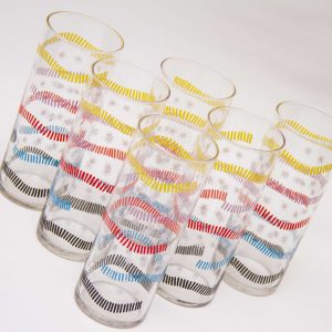 6 1950's Sherdley Slim Jim's Retro Abstract Pattern Tall Glasses