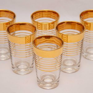 6 Large Gold Banded Shot Glasses